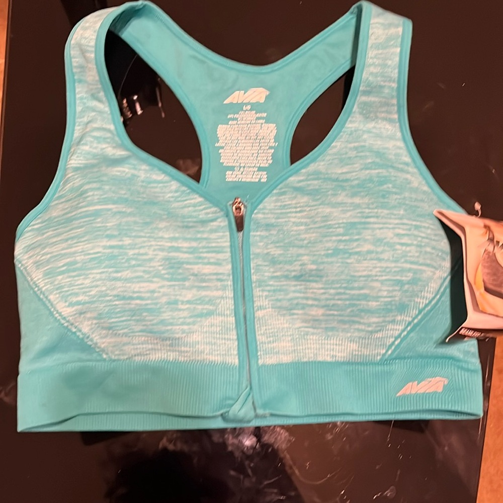 Avia Women's Seamless Zip Front Support Sports Bra blue Color Size LNWT